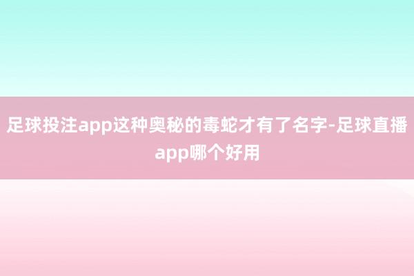 足球投注app这种奥秘的毒蛇才有了名字-足球直播app哪个好用